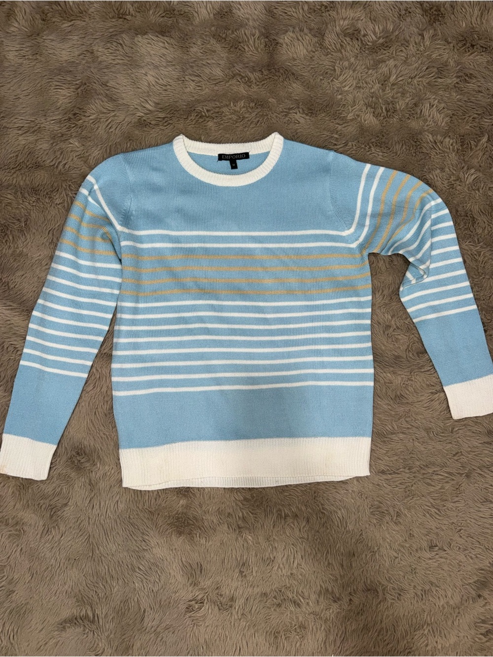 Women’s Light Blue & White Striped Crewneck Sweater